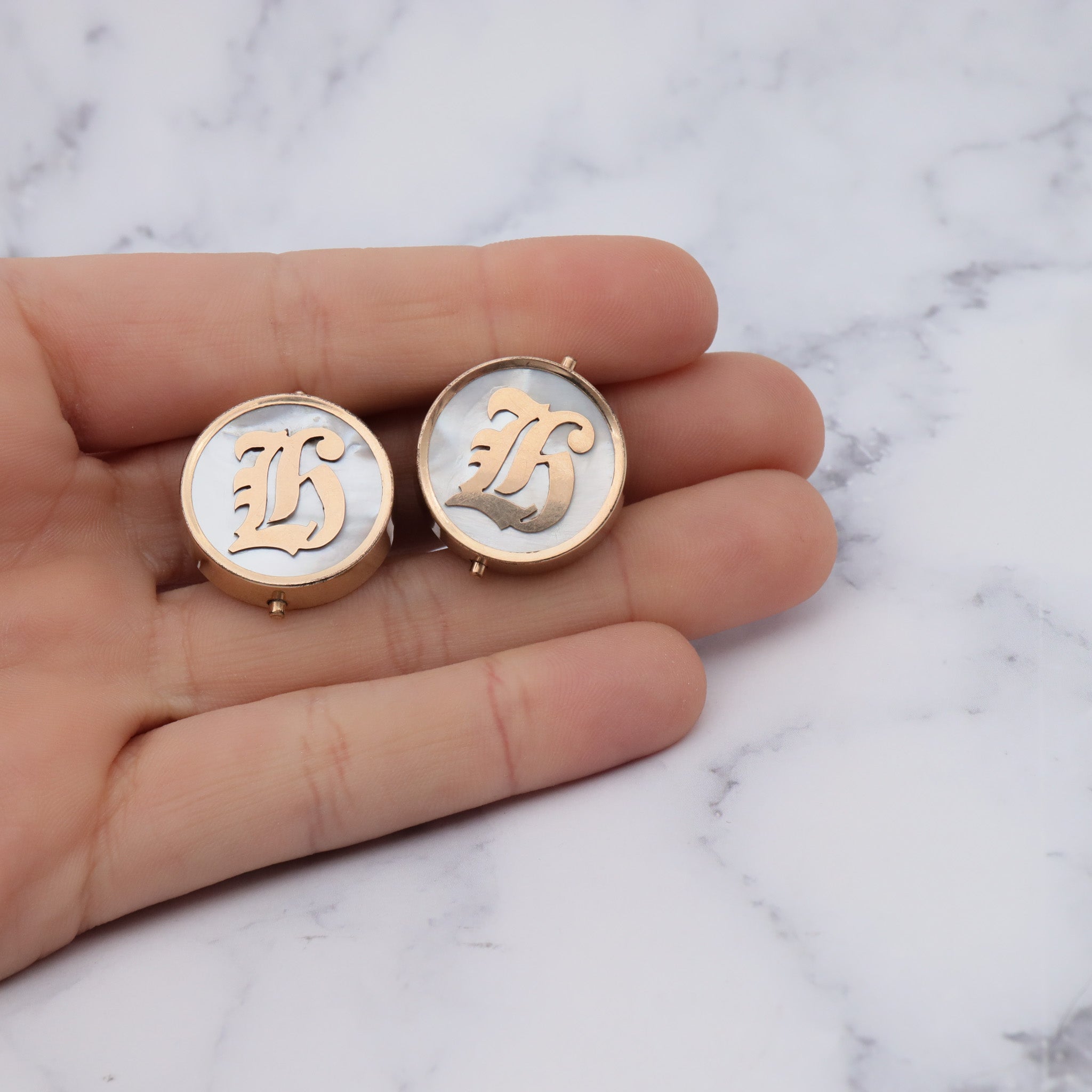 Antique late 1800’s gold-filled & mother of pearl monogrammed “K” cufflinks